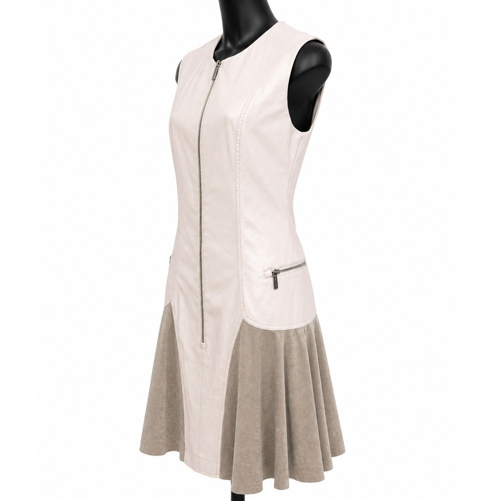 Armani Exchange A/X Cream Faux Leather Suede Zip Front Mini Dress 3DYA09 YNYJZ 6 - Picture 3 of 7